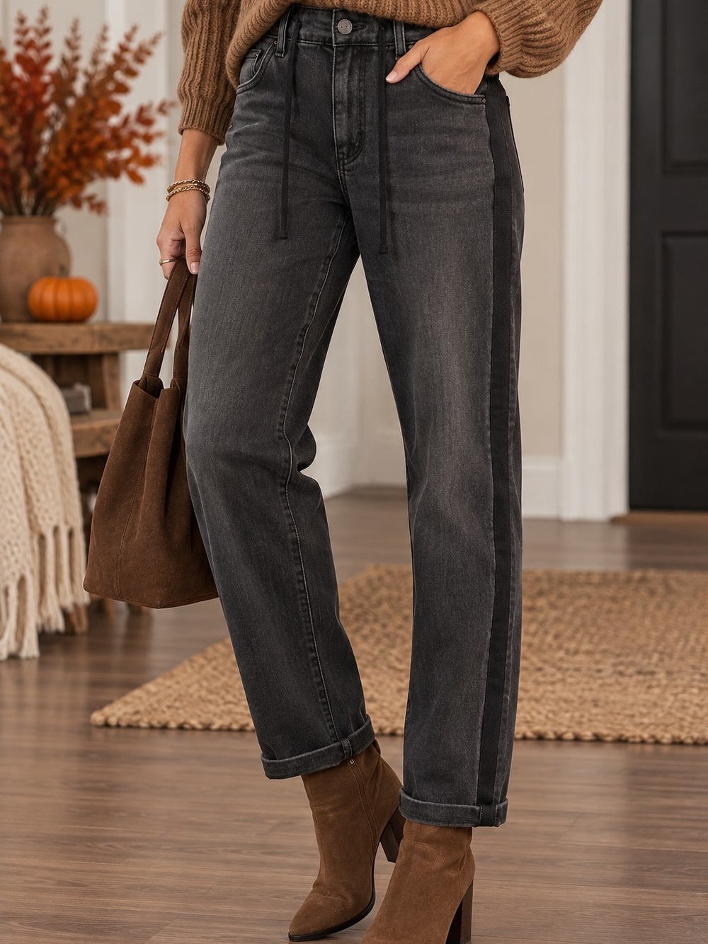 PAIGE Christy Black Wash Side Stripe Jogger Jeans Size 31